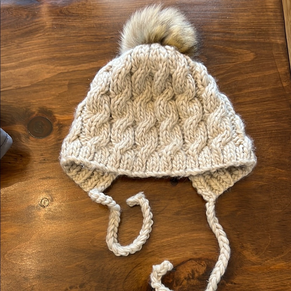 Beige Knit Pom-Pom Hat